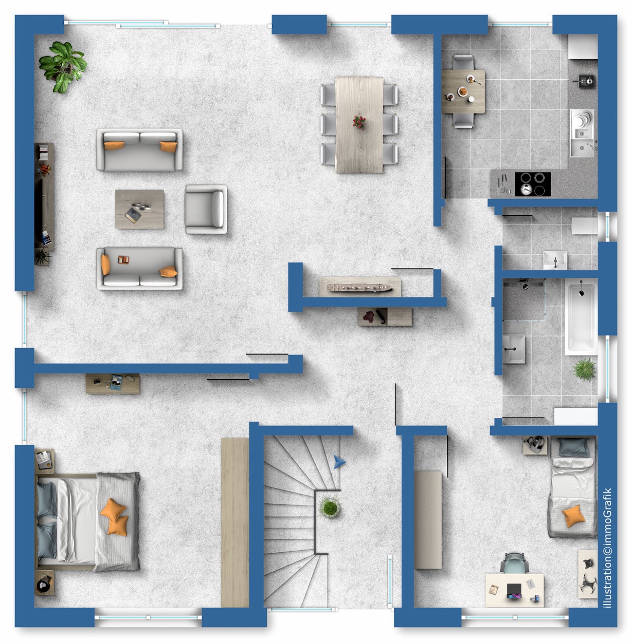 Fotorealistischer Grundriss Einfamilienhaus