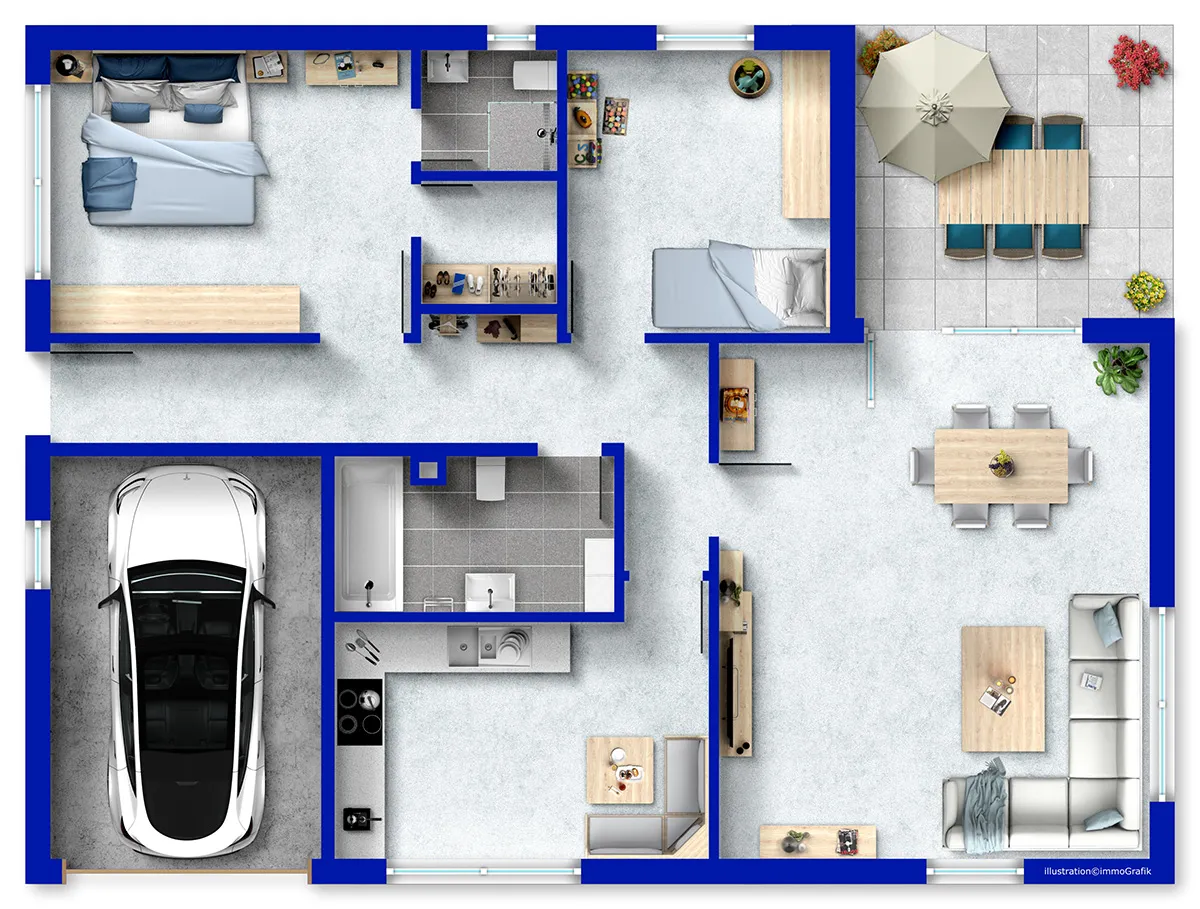 Wohnimmobilien CI Design line Ein für den geschäftlichen Einsatz optimierter und an die Corporate Identity angepasster Grundriss.