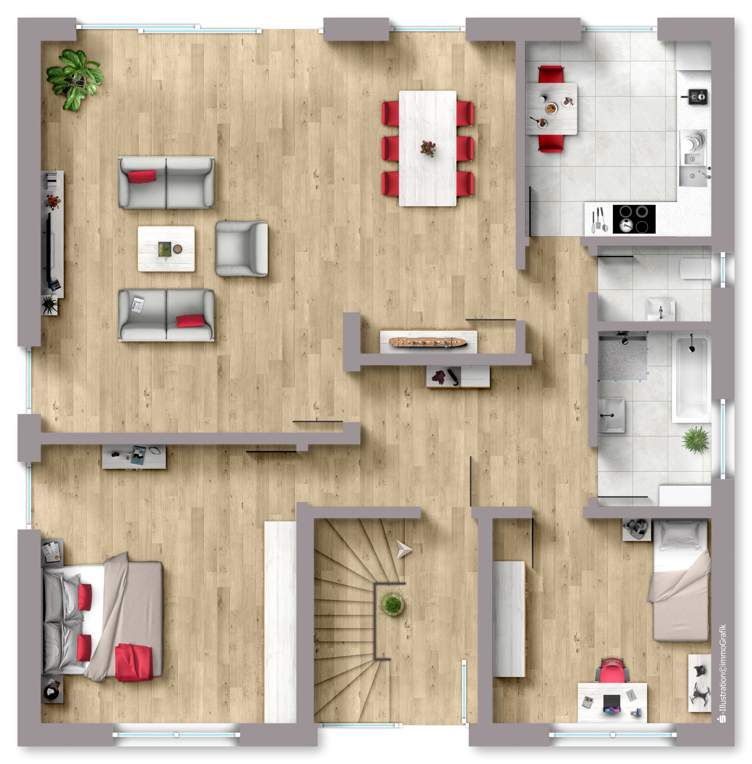 Sparkasse_Fotoralistisch Fotorealistischer Grundriss für Sparkassen-Immobilien